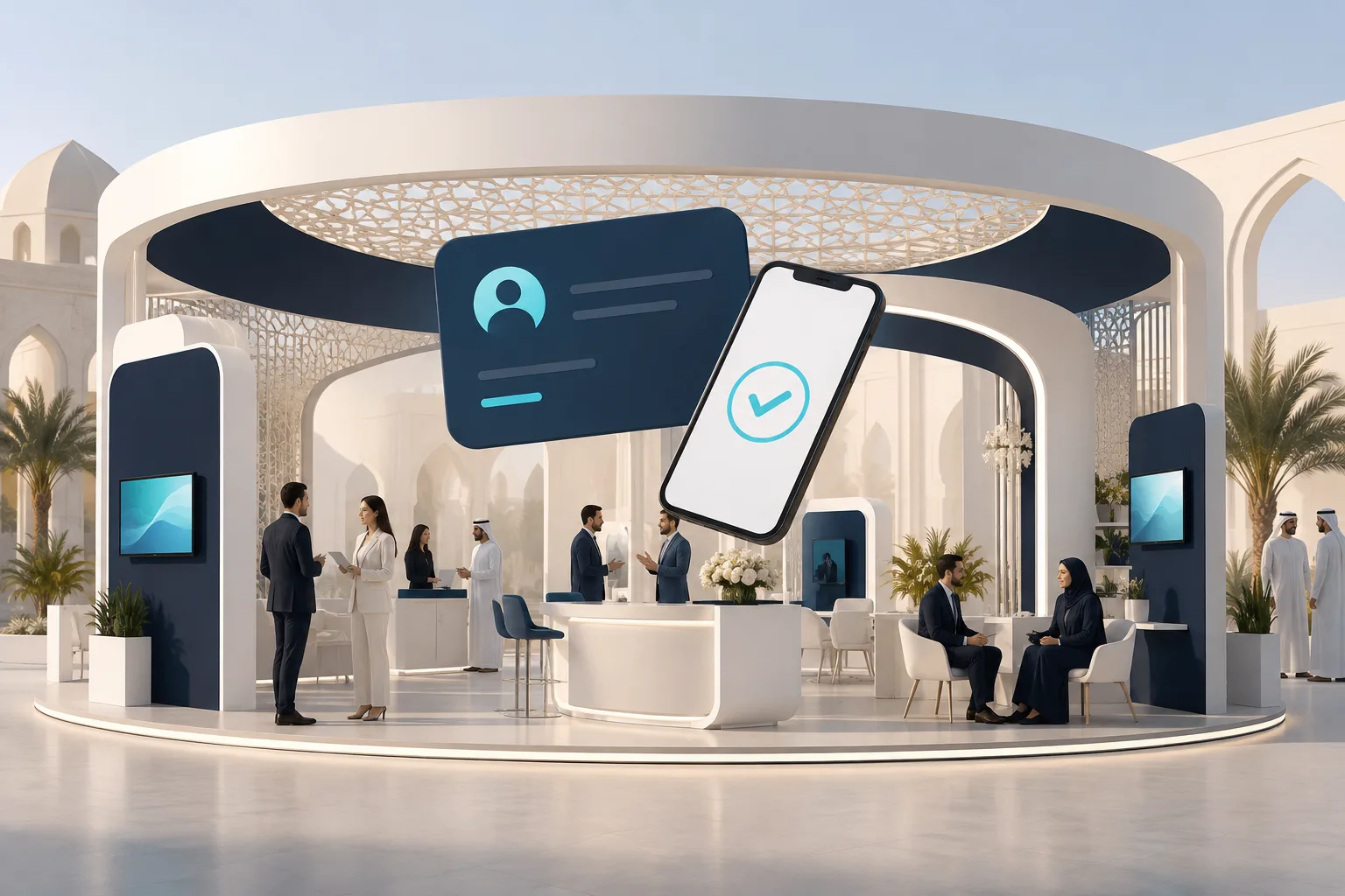 CardFlow illustration of exhibition meetings and saving business contacts