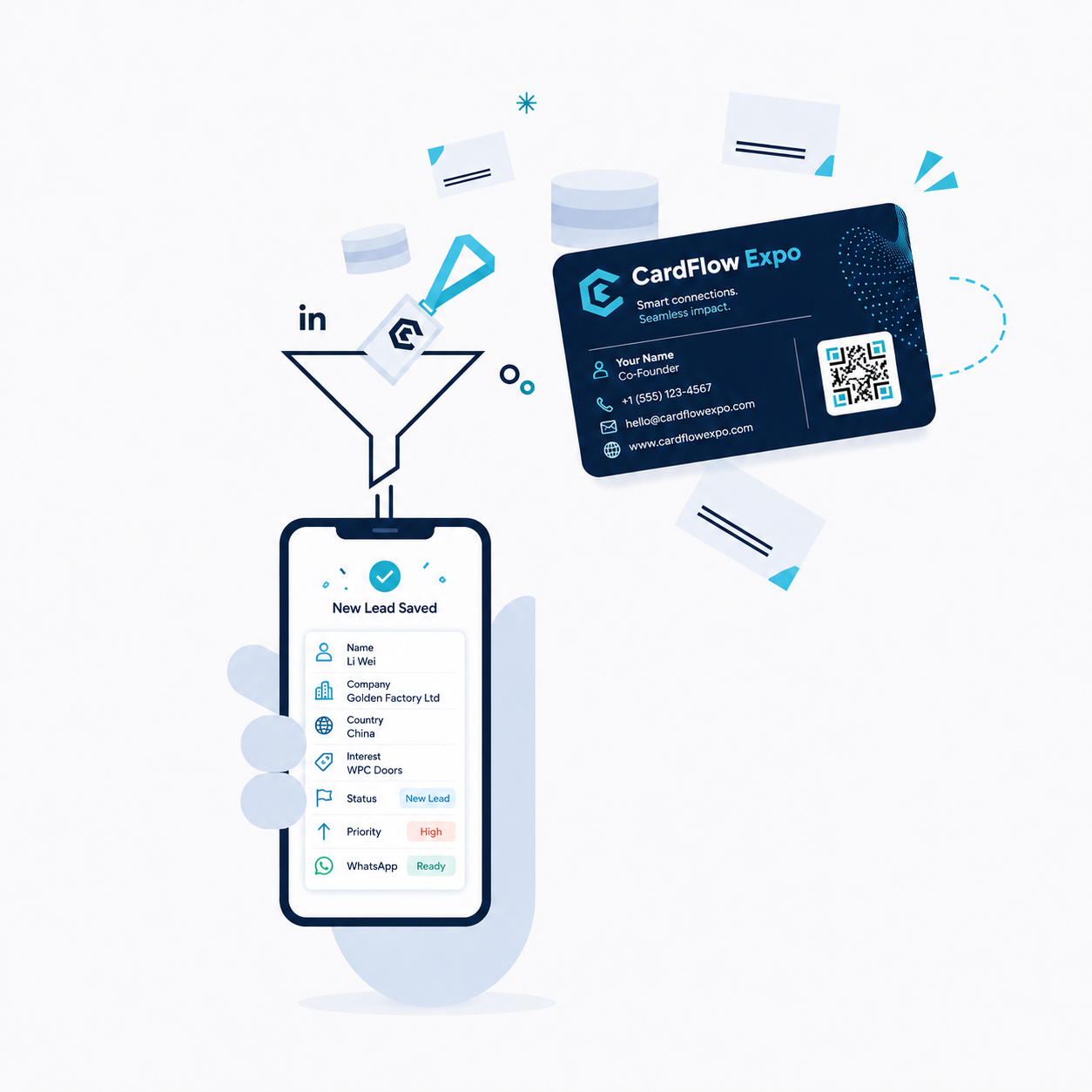 CardFlow Expo business card and QR scan converted into a saved lead